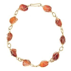 Gold‎ 10K Wire Wrapped Carnelian Nugget Bracelet – Handmade Warm Orange Gemstone